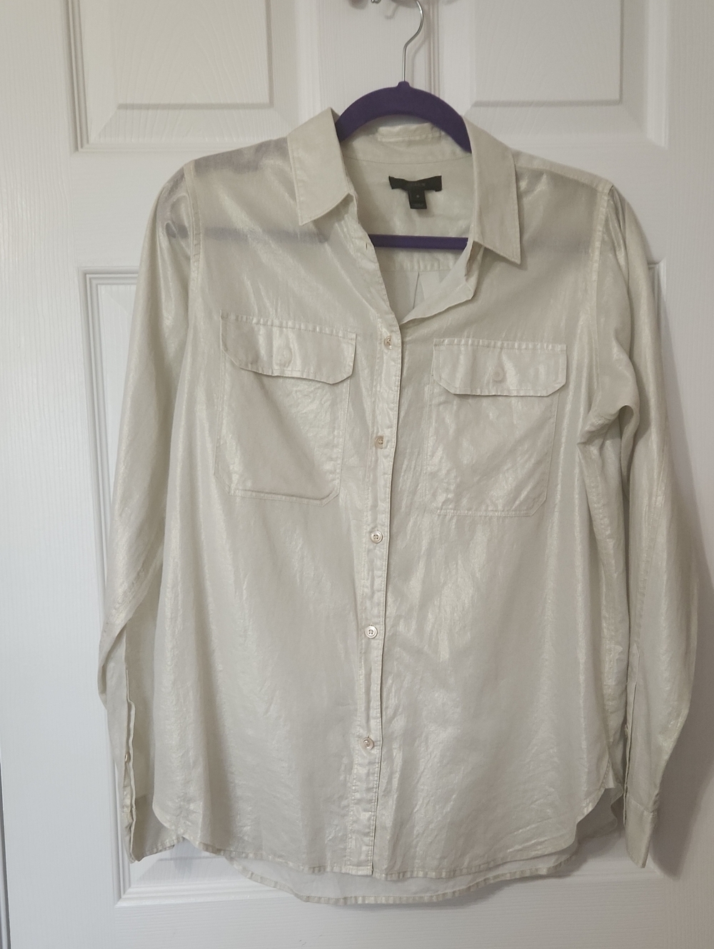 J. Crew Metallic Gold Cream Button-Up Dress Shirt with Chest Pockets